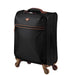 Black carry-on spinner suitcase with a telescoping handle extended on a white background
