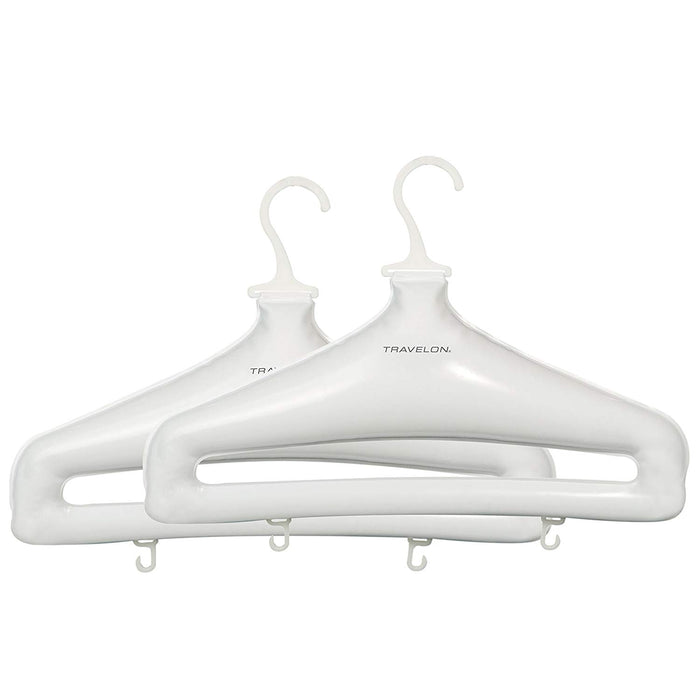 Pair of inflatable hangers in white showcasing the hooks, set on a white backdrop