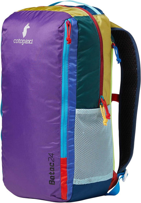Close-up of the Cotopaxi Batac backpack's colorful patterned fabric
