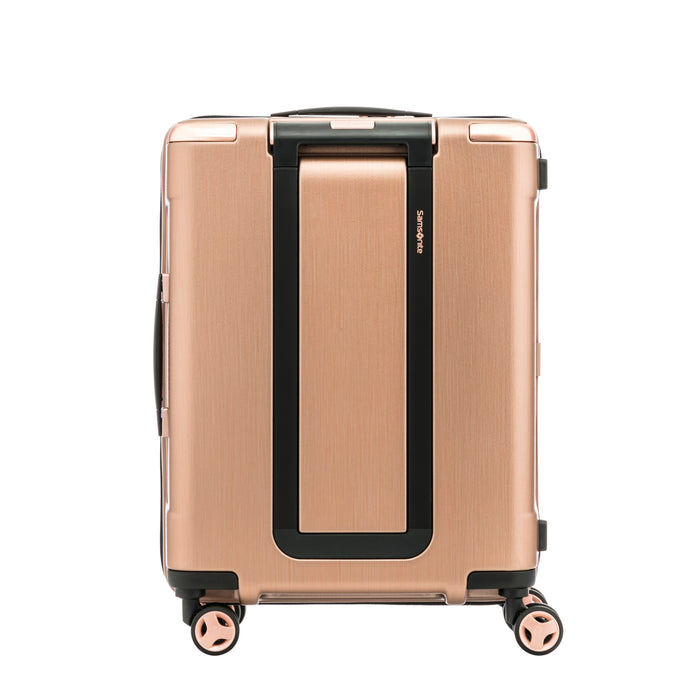 Rose gold Samsonite EVOA Widebody Carry-On Spinner with retractable handle