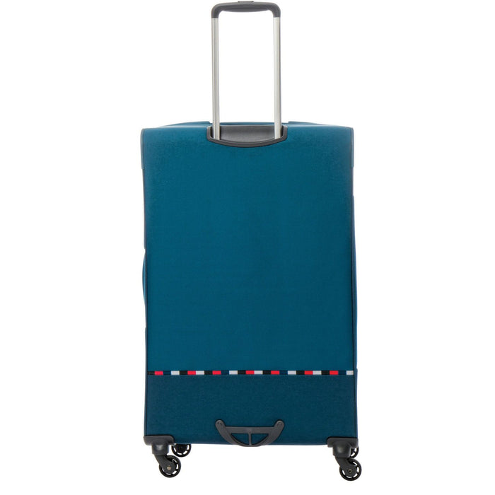 Blue Samsonite Base Boost spinner with red accents