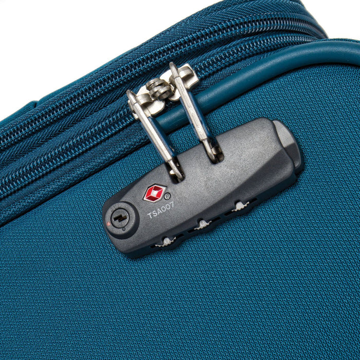 Close-up of the Samsonite Base Boost suitcase's locking system
