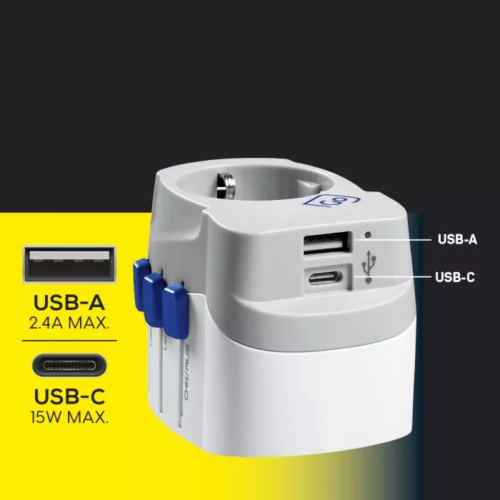 Go Travel Adaptateur mondial avec USB-A et USB-C ports