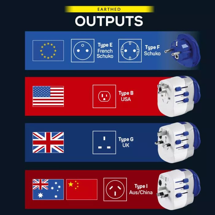 Go Travel Adaptateur mondial avec USB-A et USB-C ports