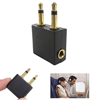 Airline headphone adapter compatible with airplane audio systems