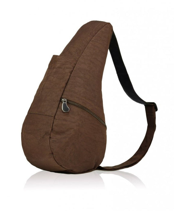 Close-up view of the AmeriBag Healthy Back Bag's front zipper compartment in brown