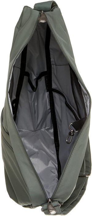 Interior view of the AmeriBag Healthy Back Bag in black microfiber showing the zipper open