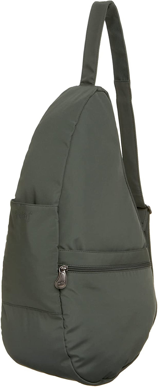 Detail of the green AmeriBag Healthy Back Bag's zipper and stitching