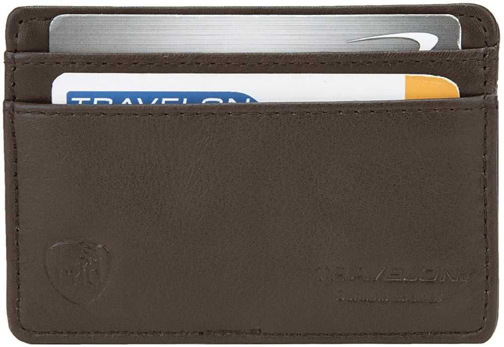 RFID Blocking Leather Card Sleeve-Dark Brown