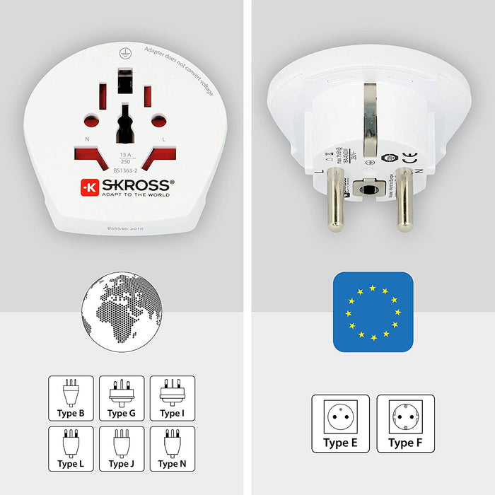 Skross Traveladapter World to Europe USB
