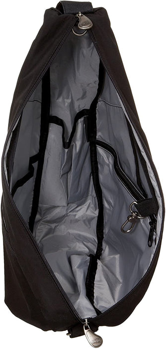 Side view of the AmeriBag Healthy Back Bag in black microfiber with side zipper