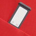 Red Samsonite Base Boost spinner with attached white luggage tag