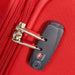 Image focusing on the integrated lock of the red Samsonite Base Boost suitcase