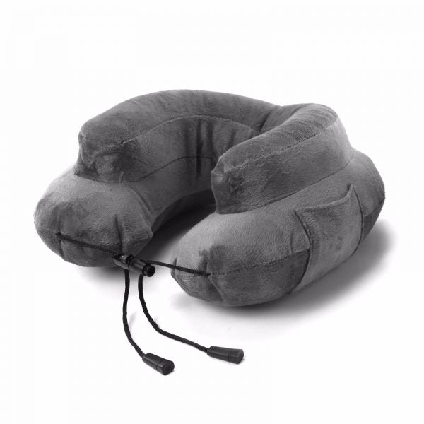 Detail of the Air Evolution gray neck pillow with drawstring for a snug fit