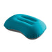 Aeros Ultralight Travel Pillow in blue, fully inflated on a white surface