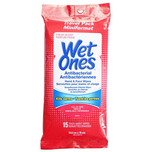 Wet Ones® Antibacterial Travel Hand & Face Wipes - 15 Pack - Jet-Setter.ca