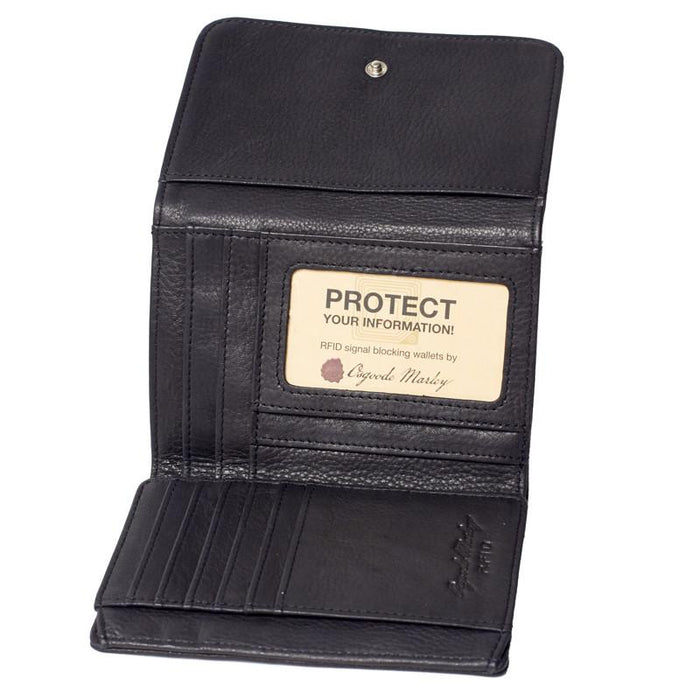 Women's Leather RFID Blocking Tri-Fold Snap Wallet - Jet-Setter.ca