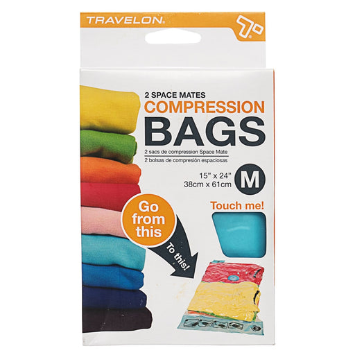 Space Mates medium compression bags designed to minimize clothing volume during travel