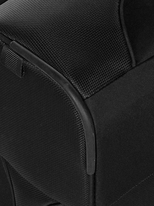 Side view of a black Samsonite D'Lite Large Spinner with side zipper